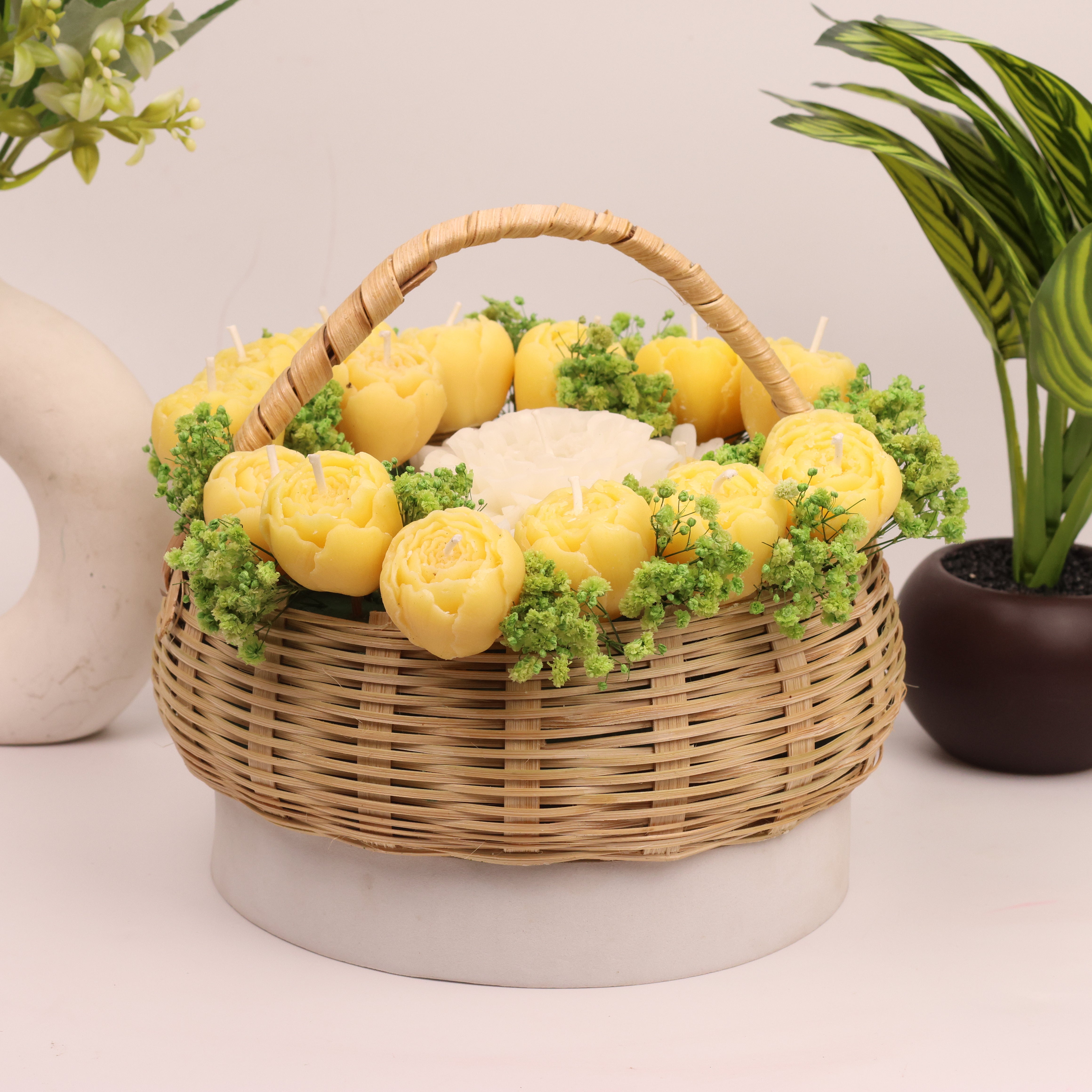 Yellow Petals Candle Glow Basket