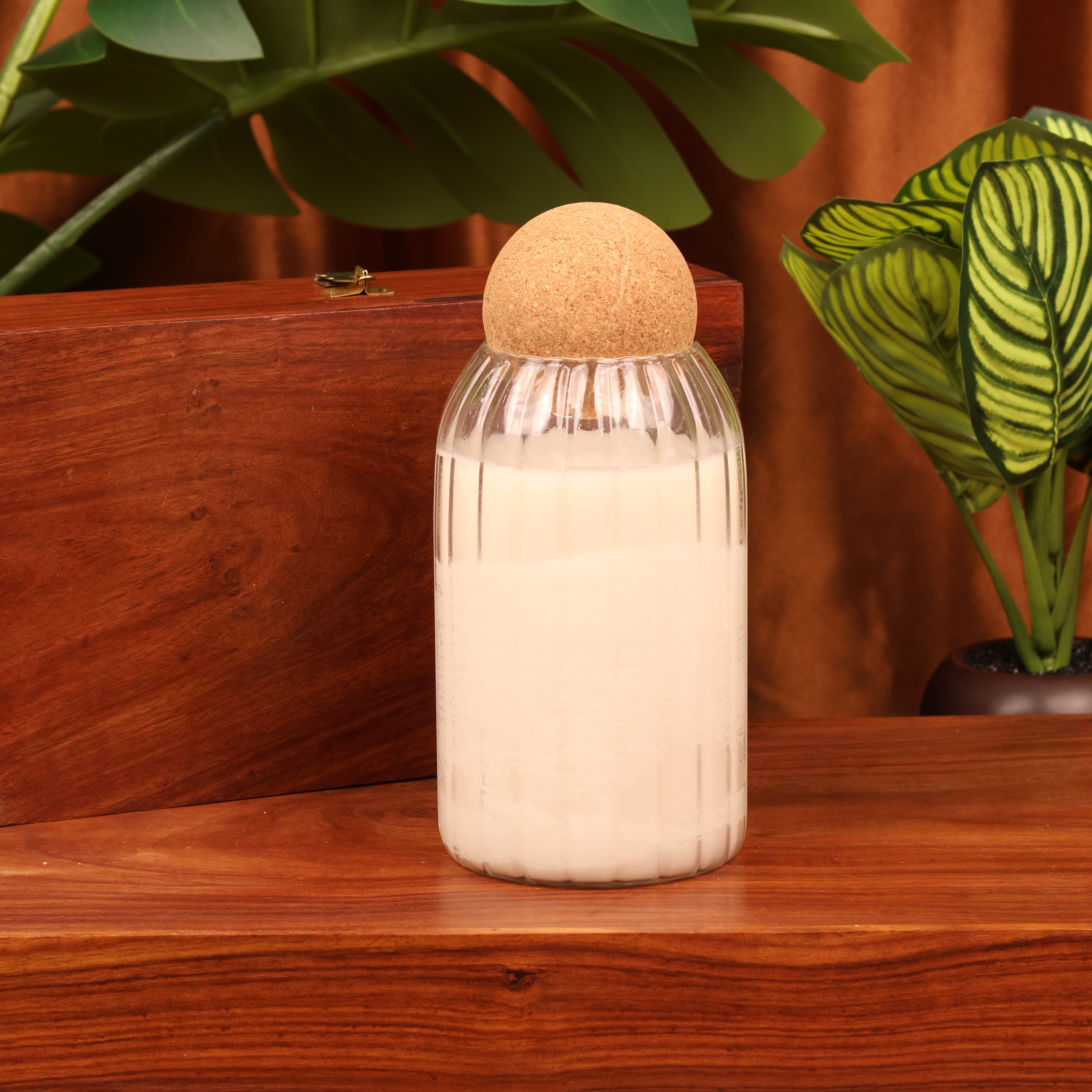 Inara Luxe Tall Ribbed Glass Candle with Cork Dome Lid