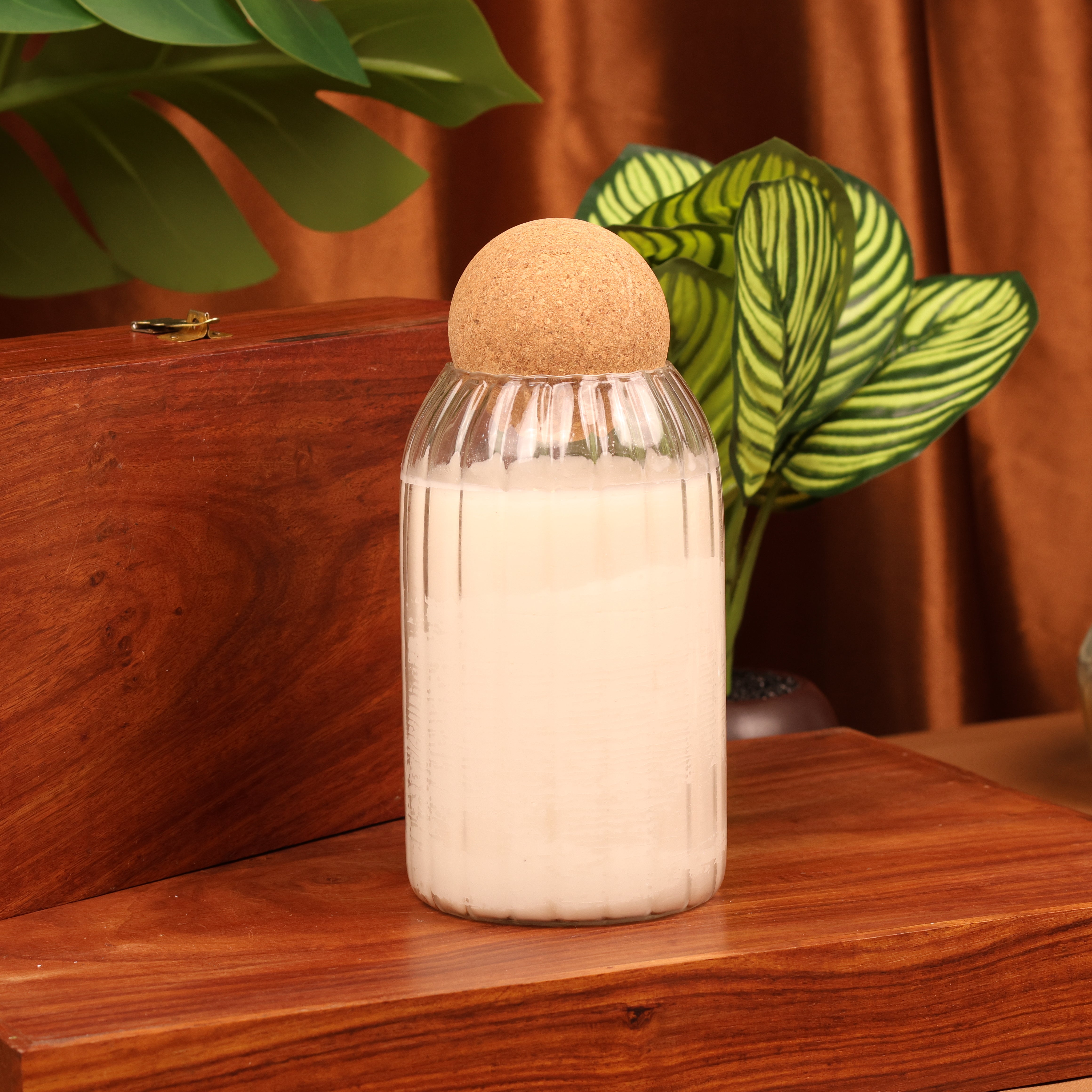 Inara Luxe Tall Ribbed Glass Candle with Cork Dome Lid