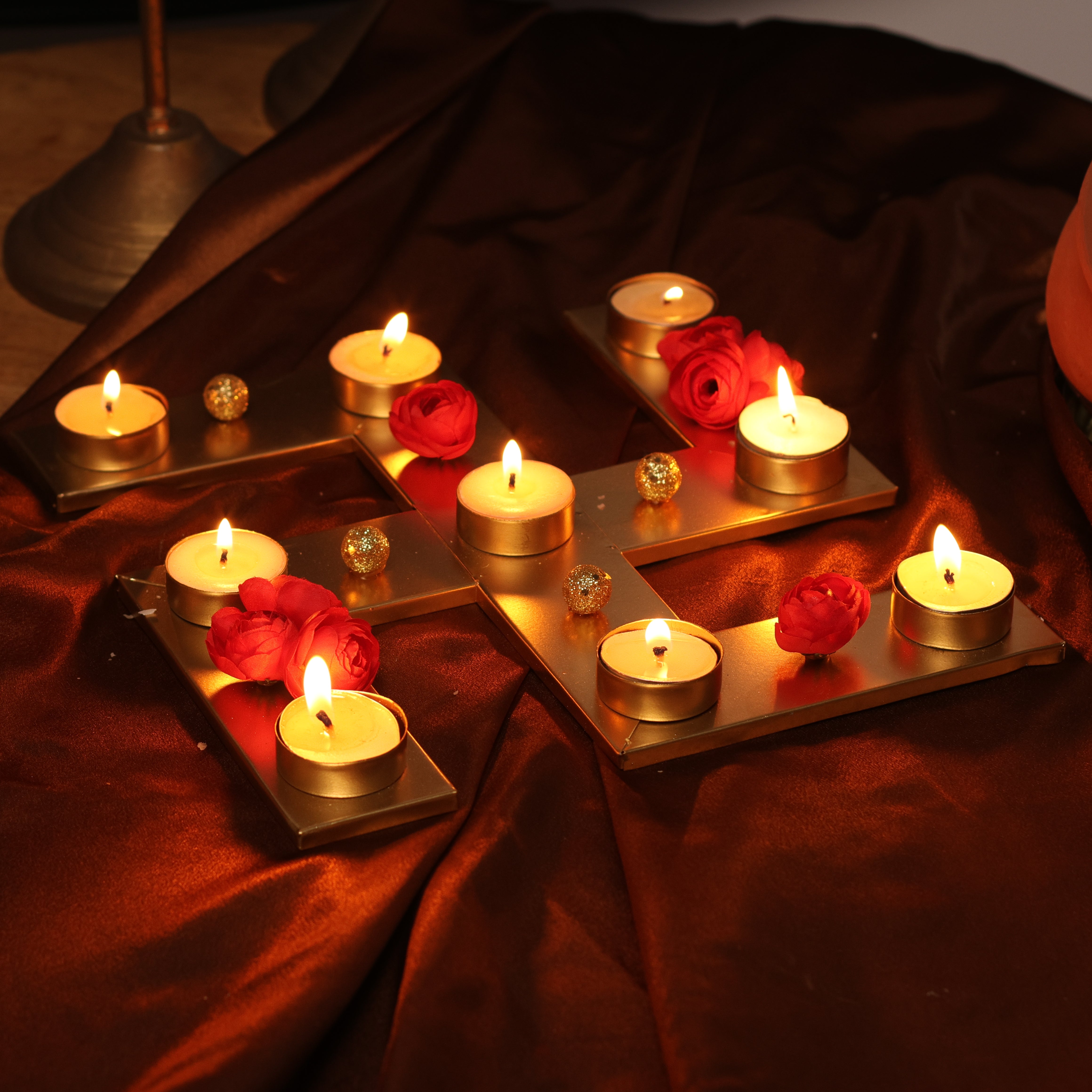 Diwali Swastik Shaped Tea Light Holder Set