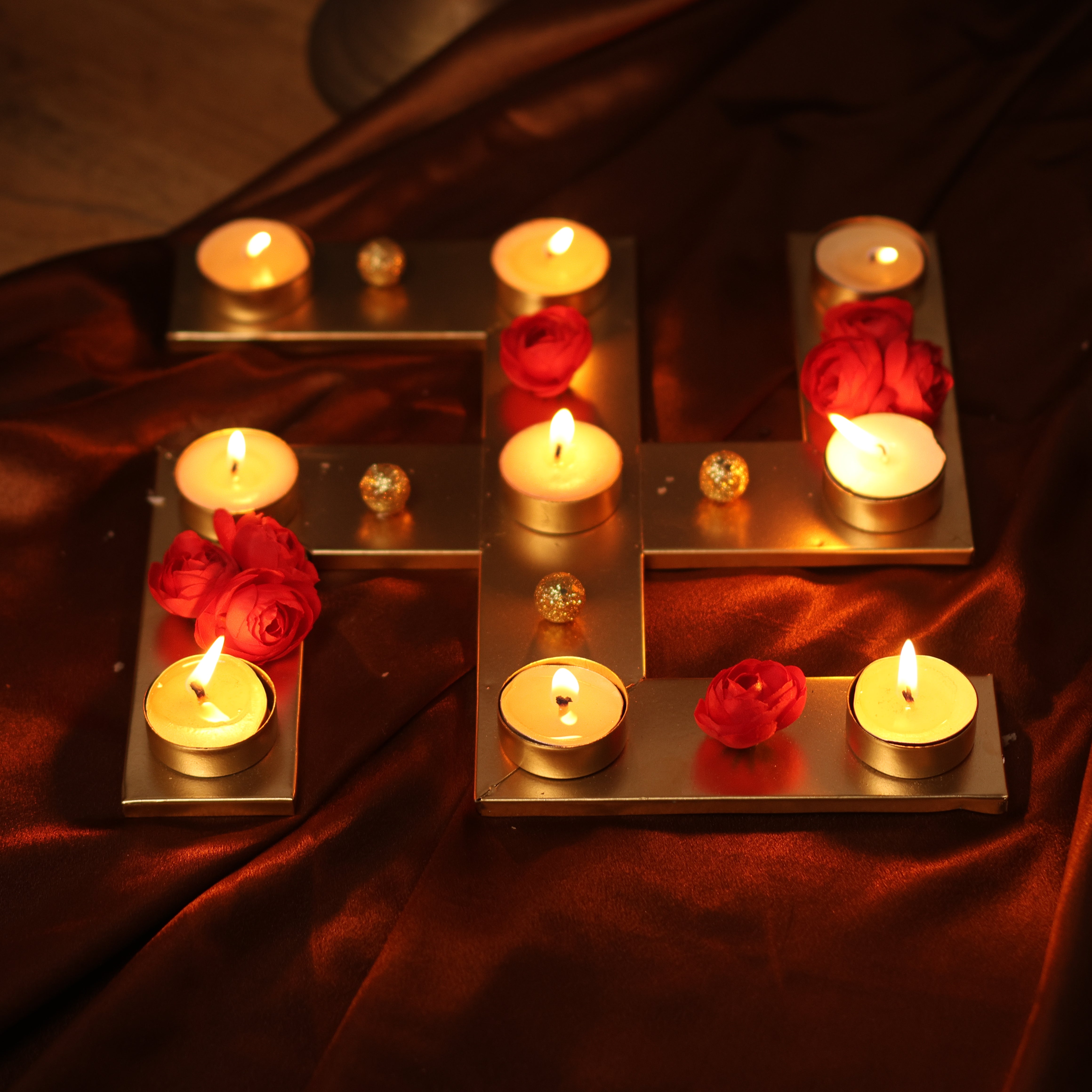 Diwali Swastik Shaped Tea Light Holder Set