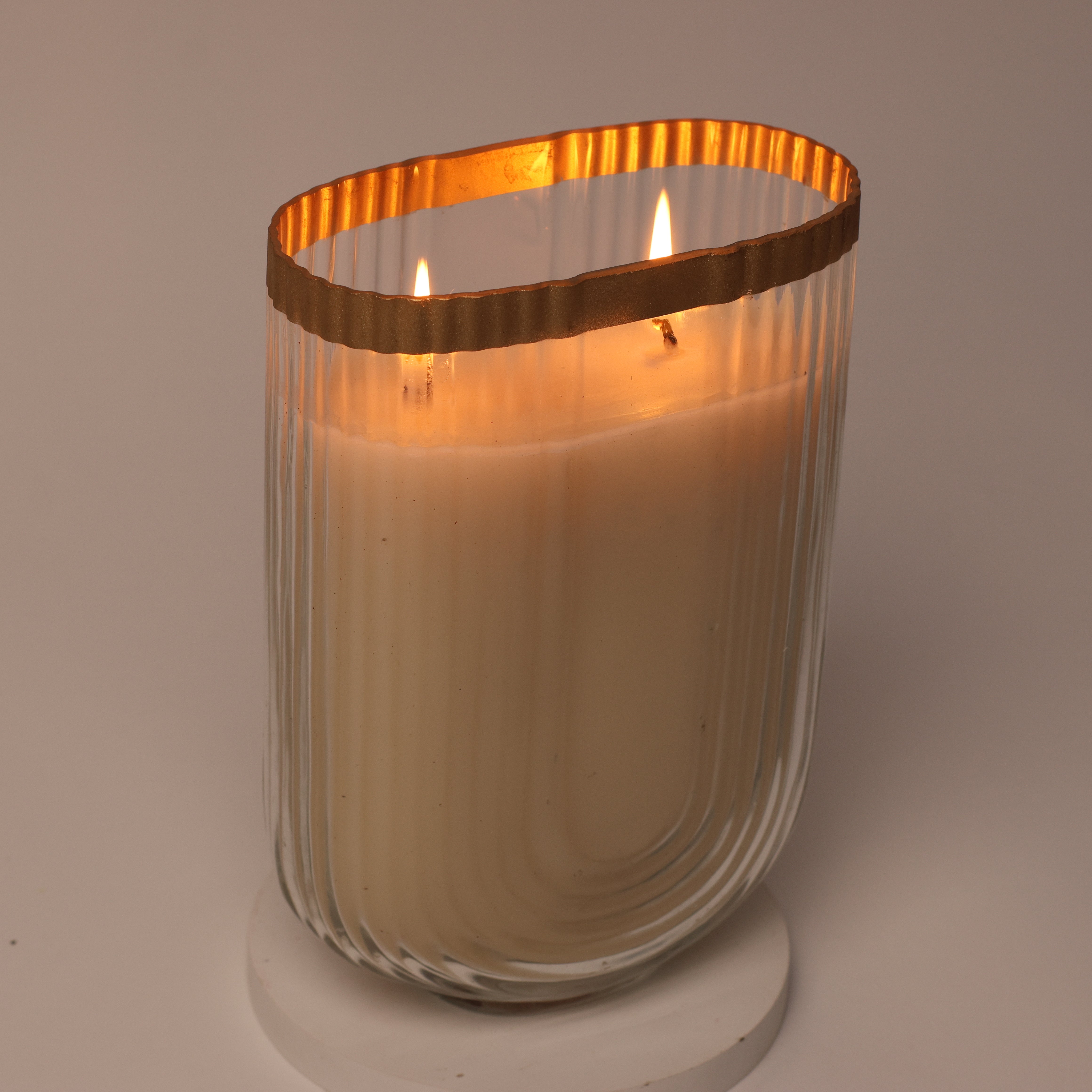 Grandeur Glow Tall Ribbed Glass Candle