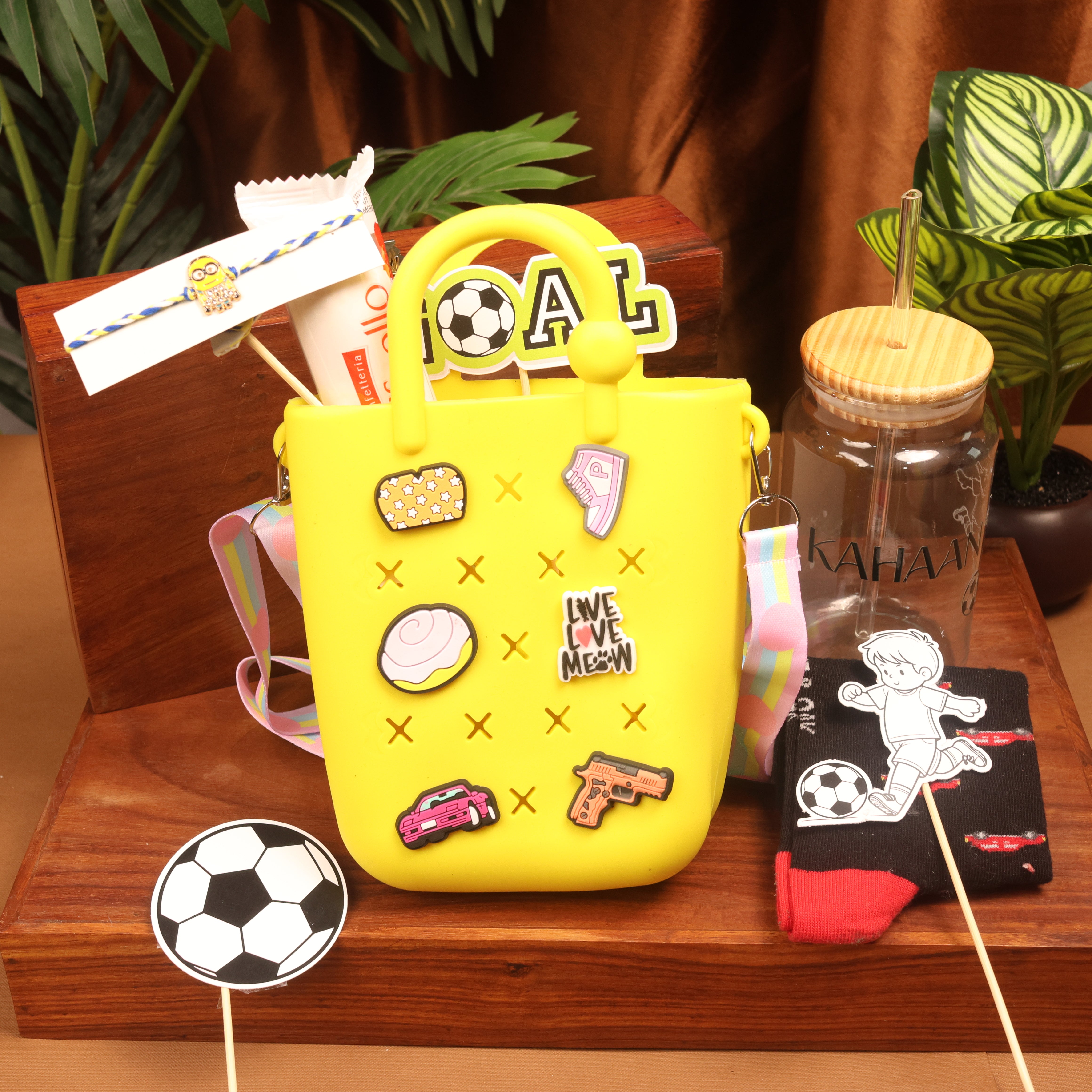 Personalized Rakhi Gift Hamper – Yellow Charm Edition