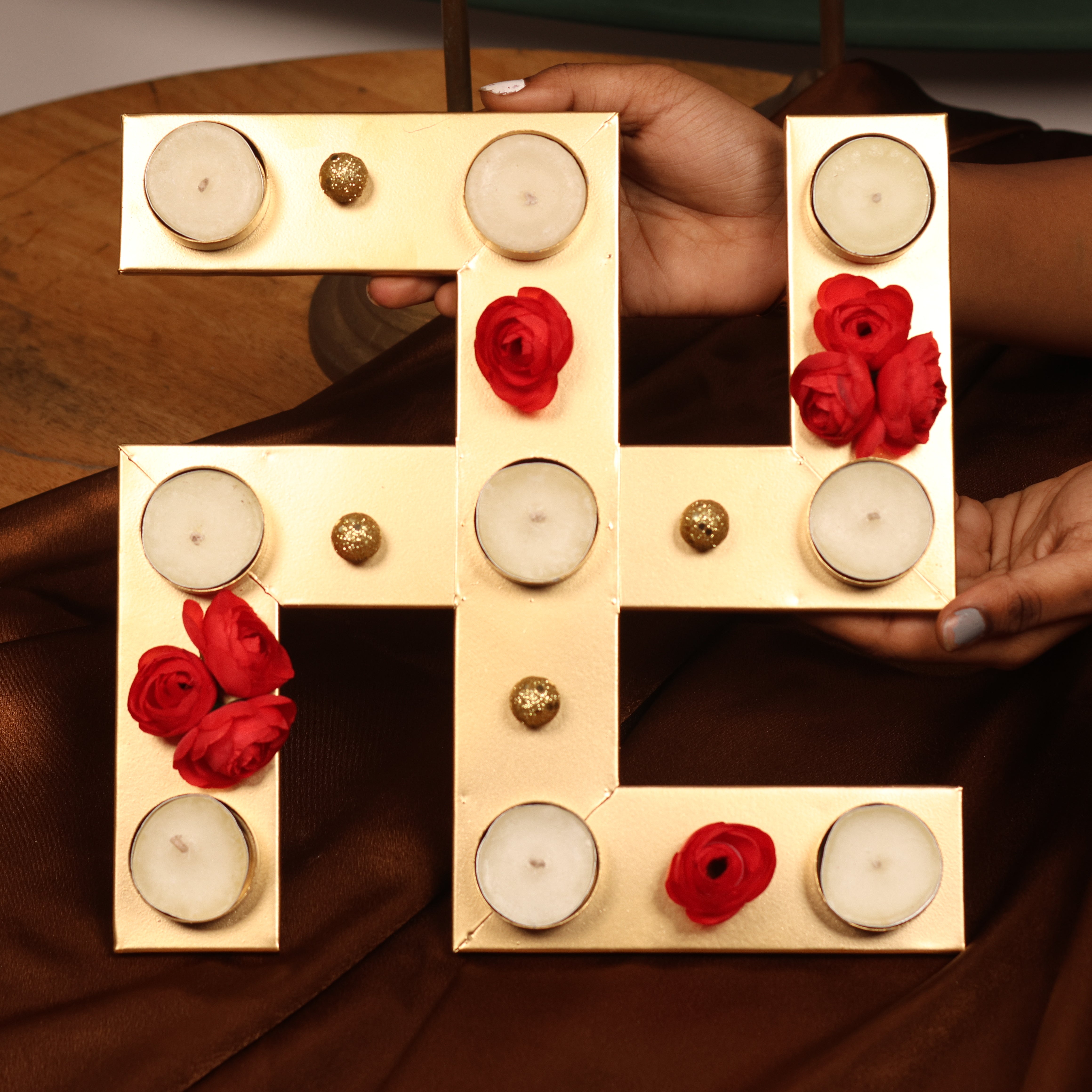 Diwali Swastik Shaped Tea Light Holder Set