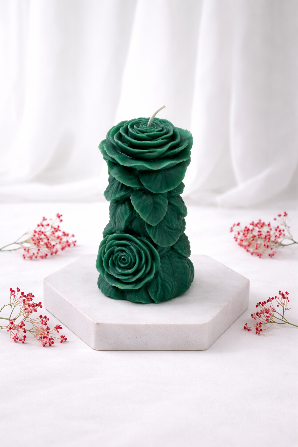 Emerald Rose Sculpted Candle (Set of 2)