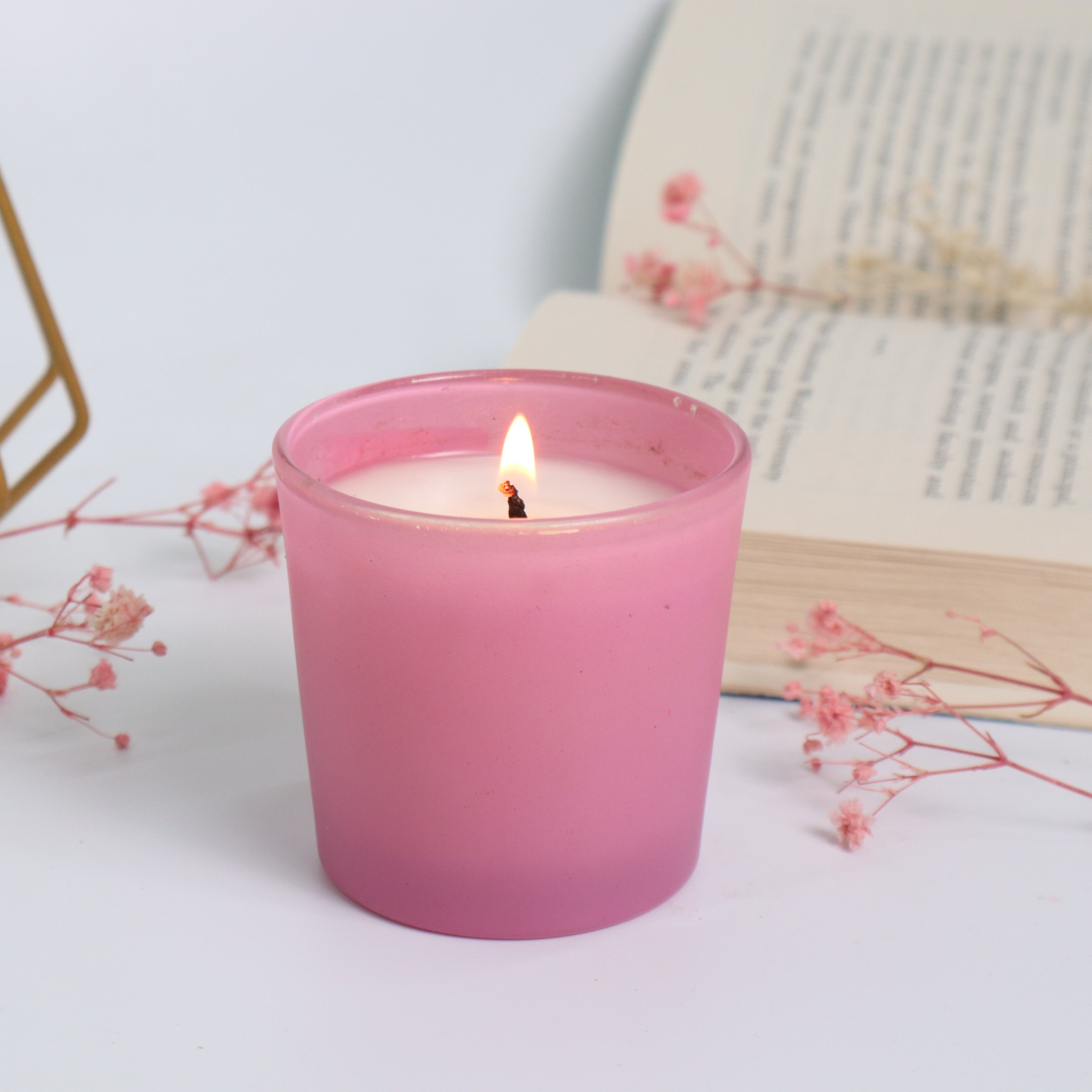 Pink Frosted Glass Candle