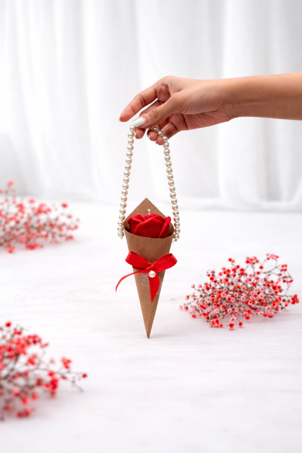 Pearl Handle Rose Candle Cone Gift