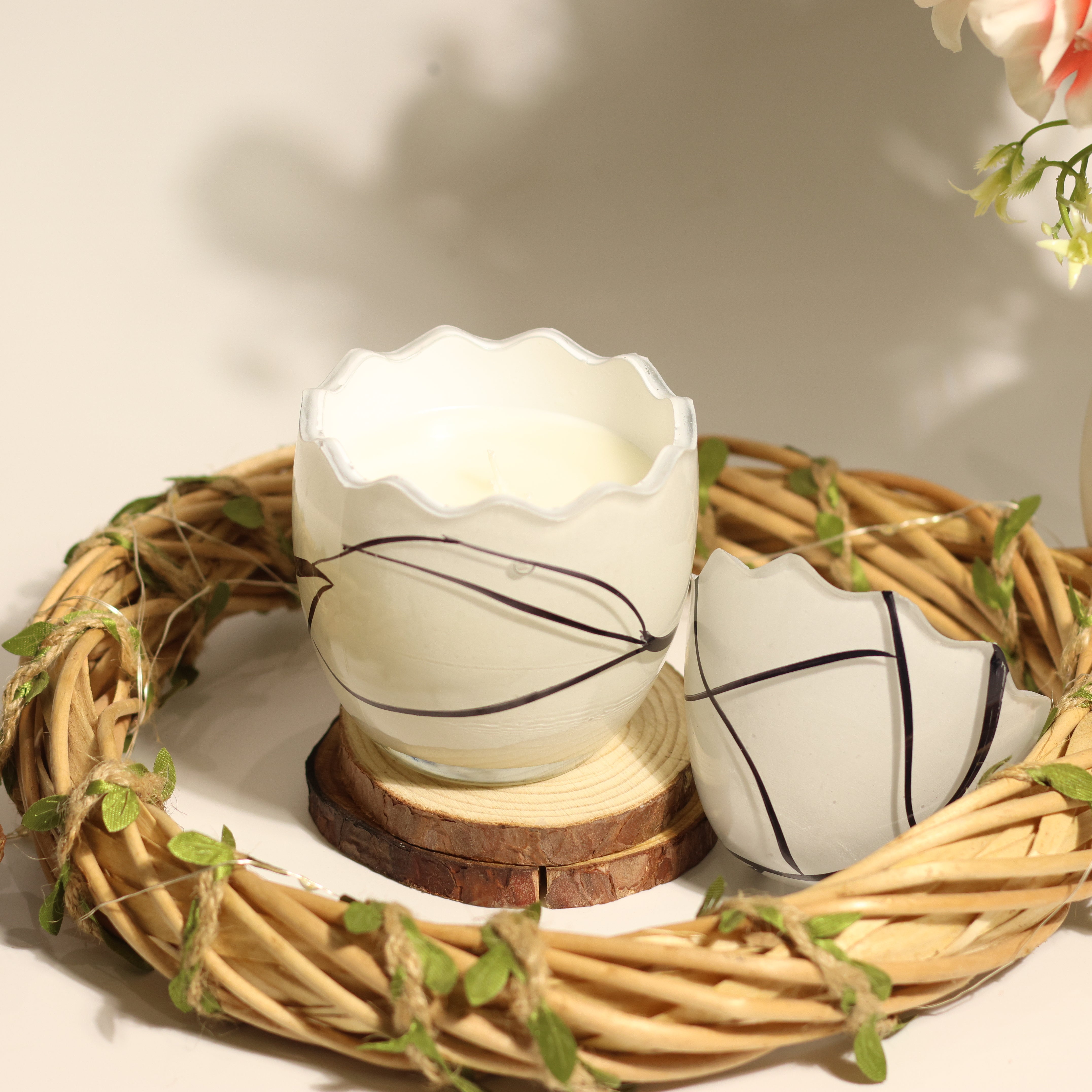 Festive Elegance Egg-Shaped Swirl Candle