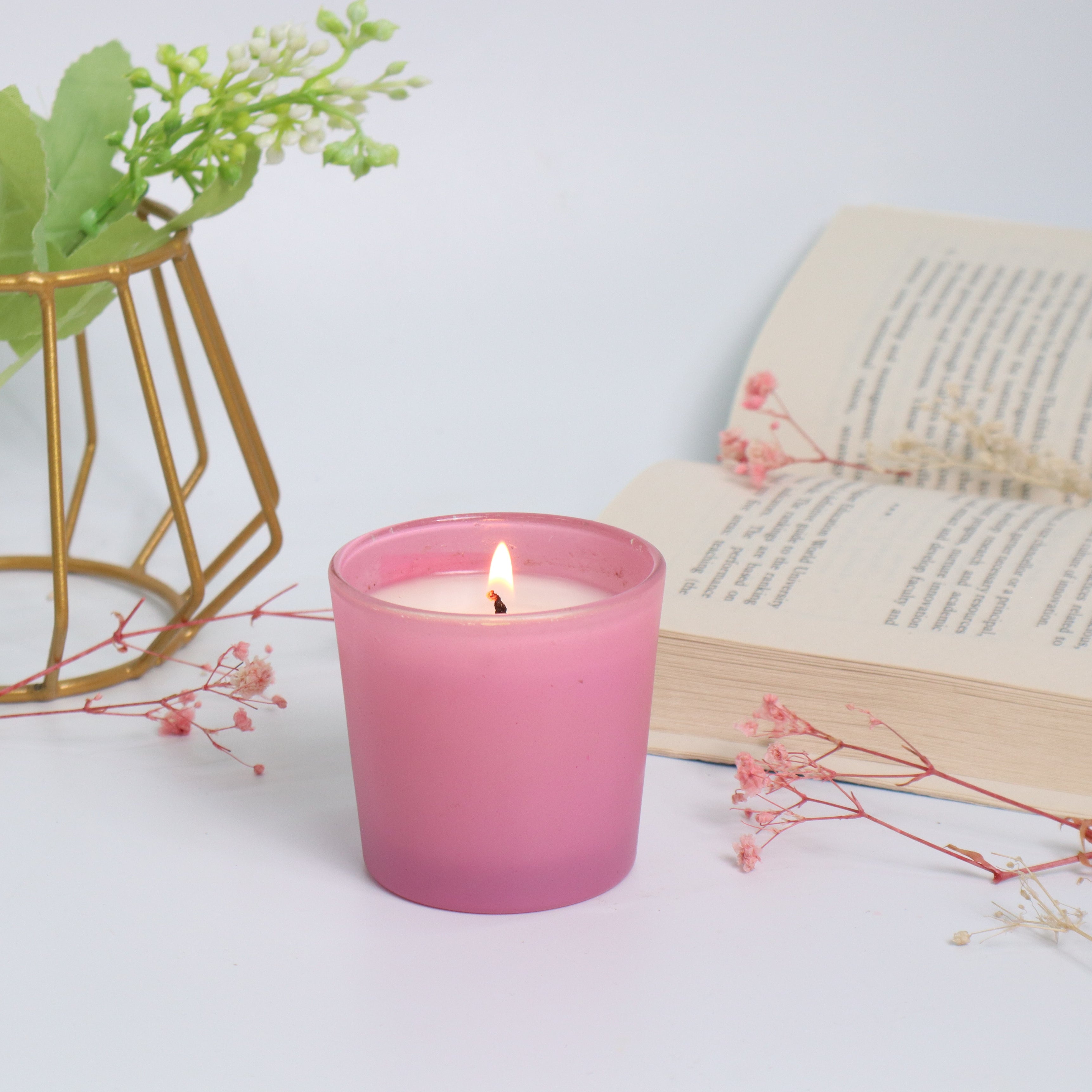 Pink Frosted Glass Candle