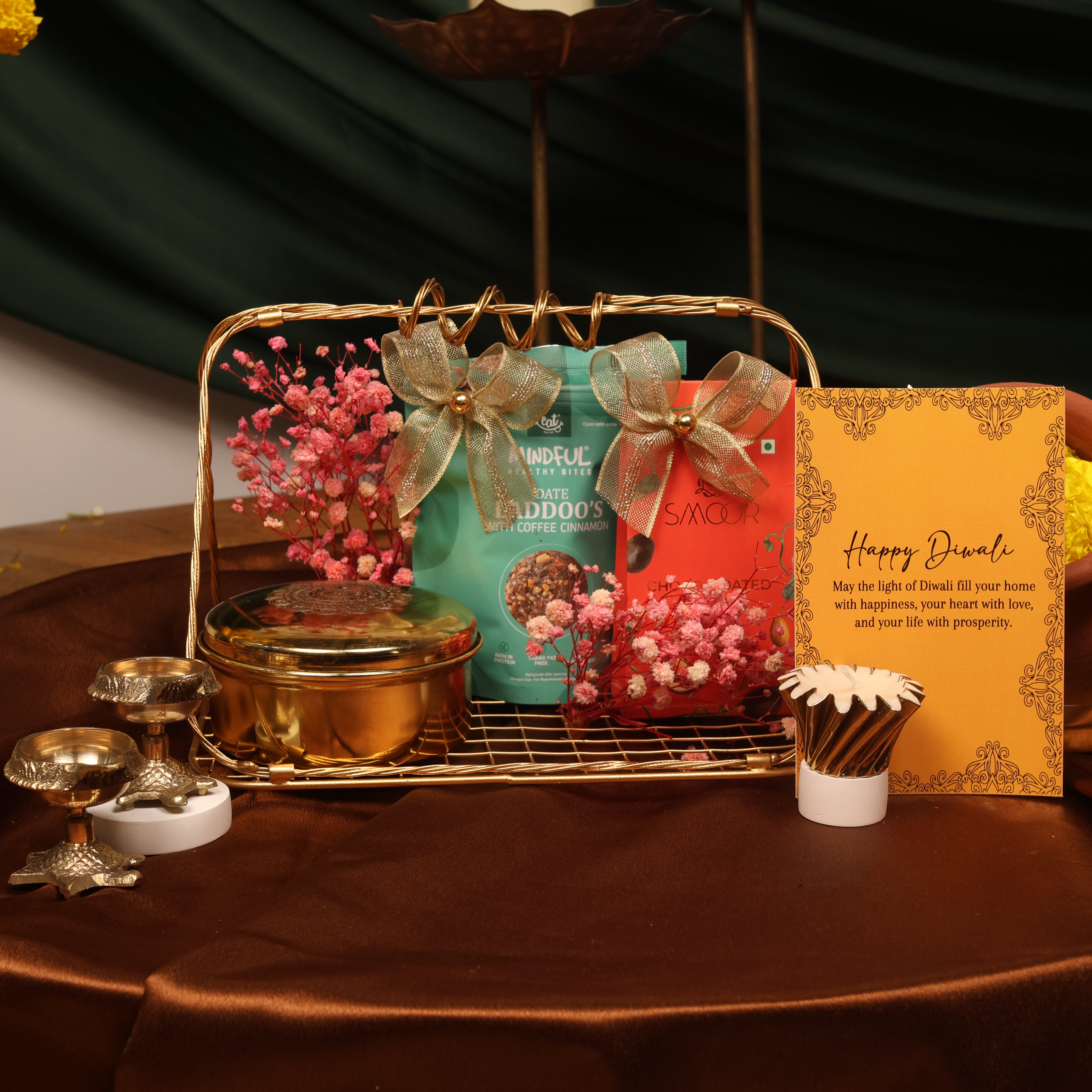 Golden Glow Diya & Treats Tray