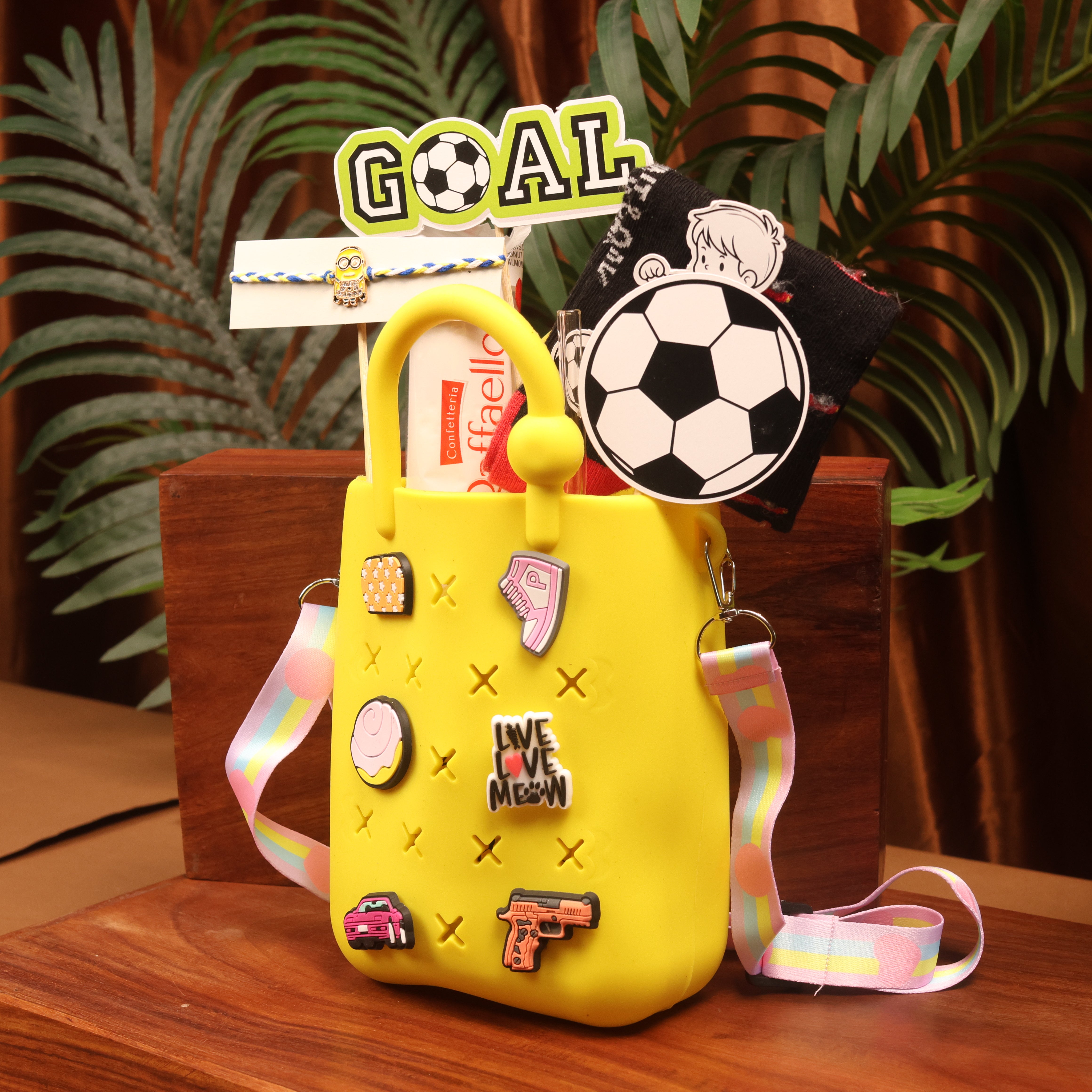 Personalized Rakhi Gift Hamper – Yellow Charm Edition