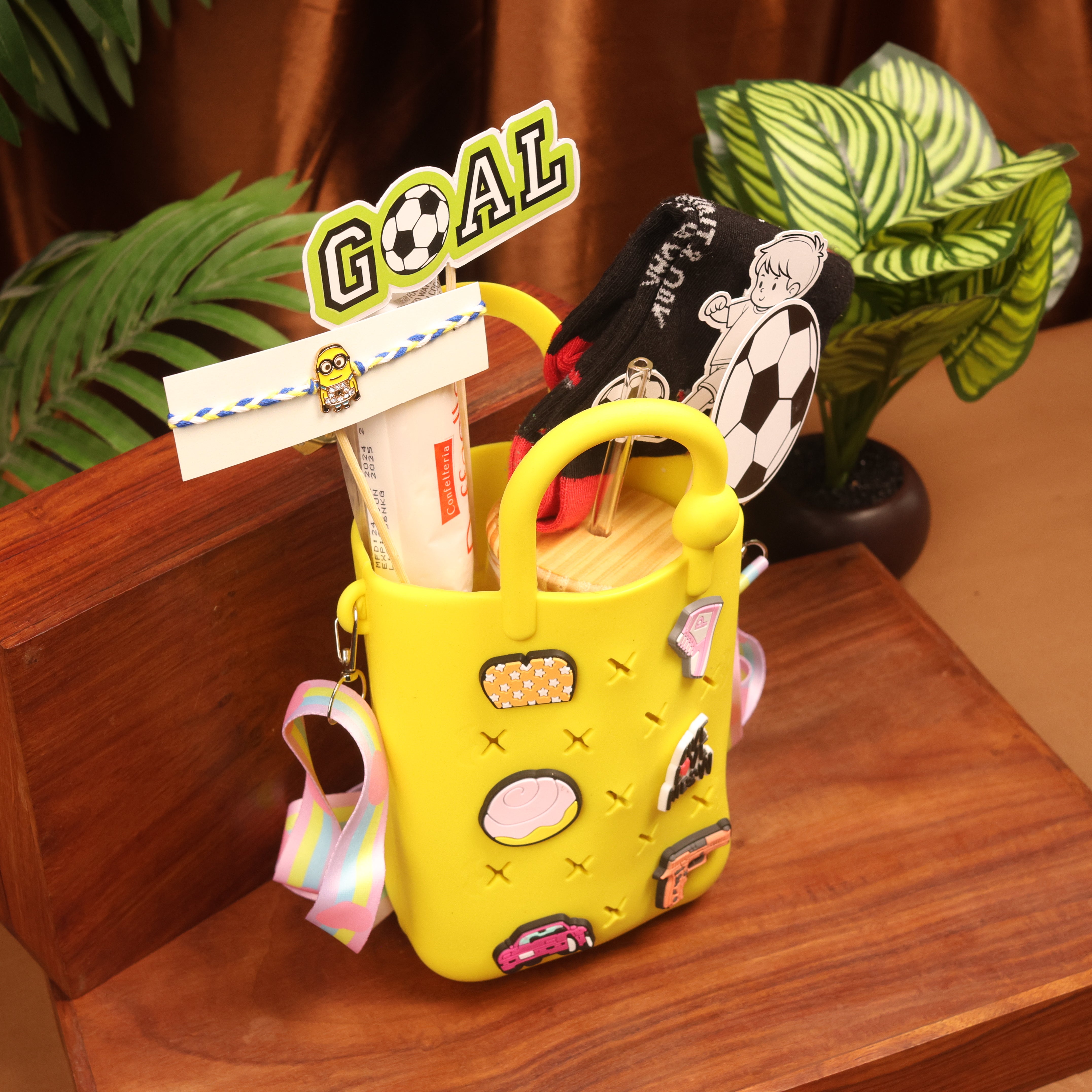 Personalized Rakhi Gift Hamper – Yellow Charm Edition