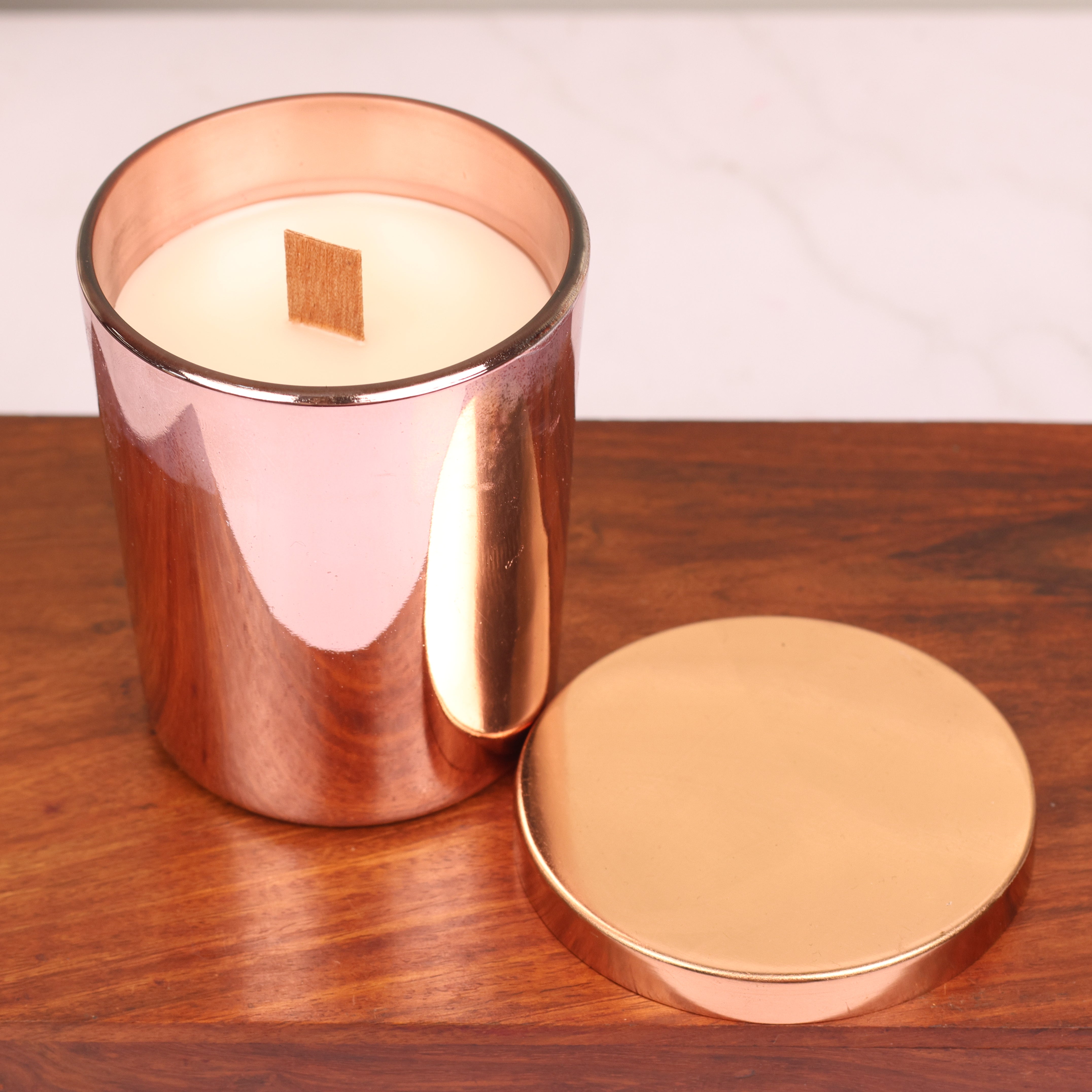 Luxe Shine Metallic Jar Candle with Wooden Wick