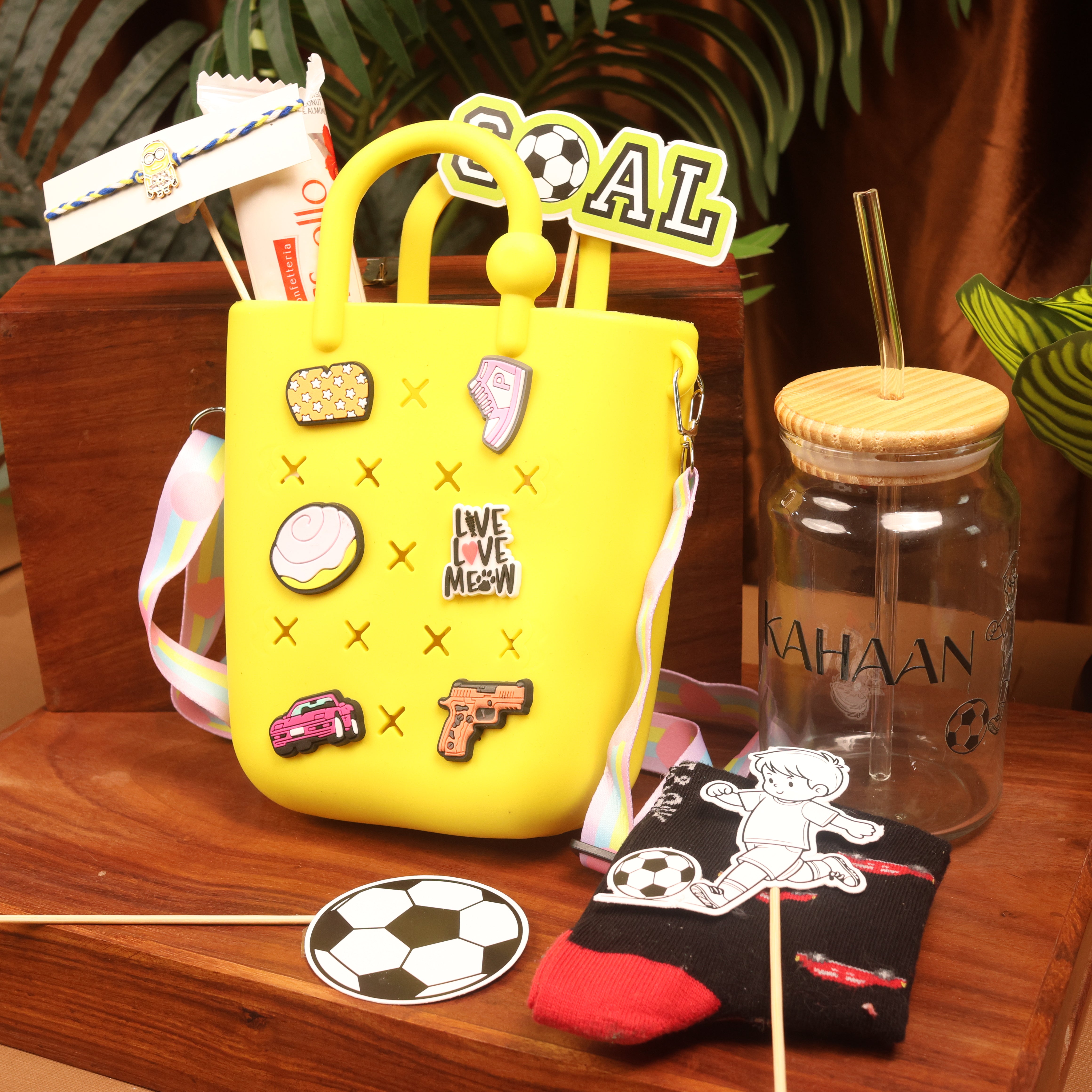 Personalized Rakhi Gift Hamper – Yellow Charm Edition