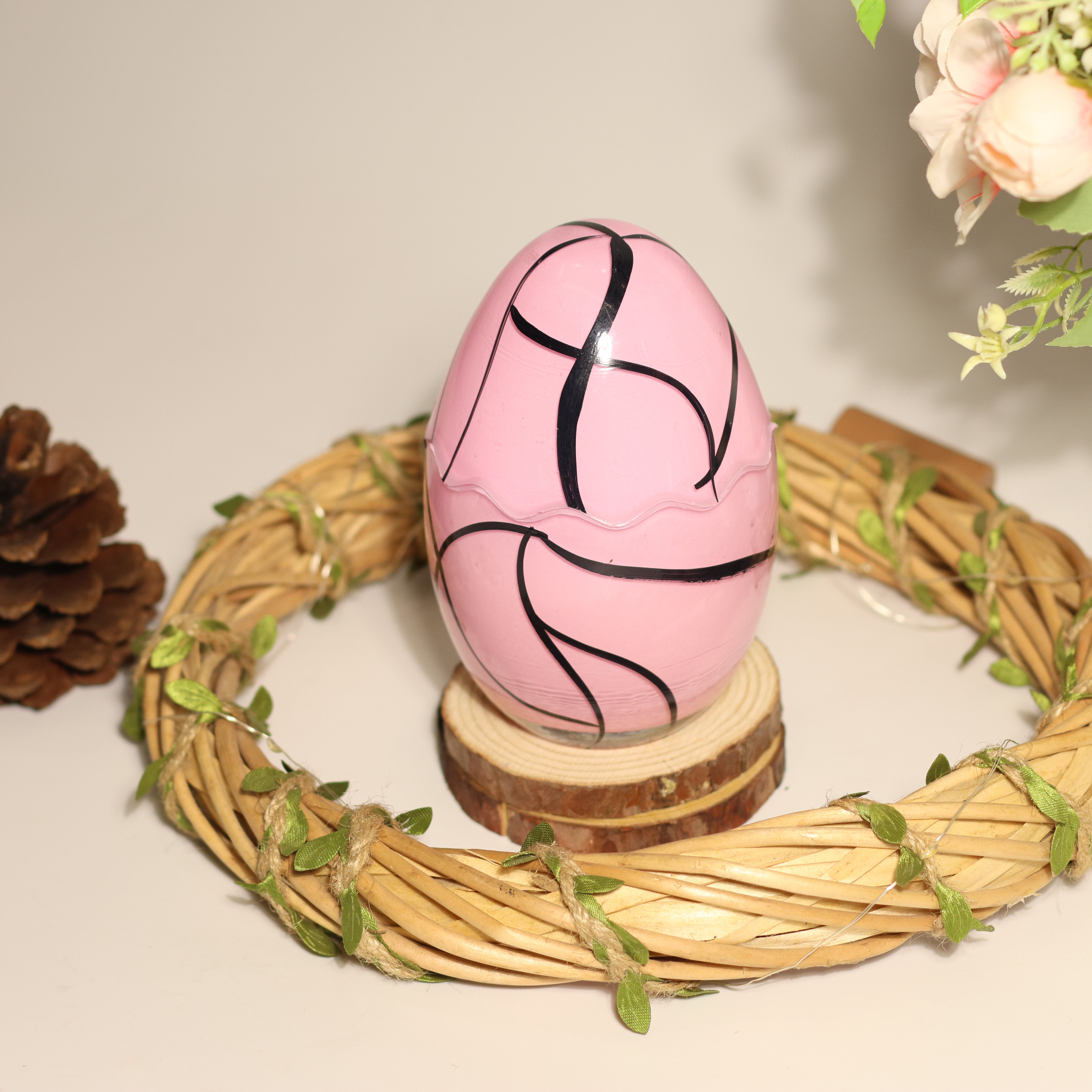 Festive Elegance Egg-Shaped Swirl Candle