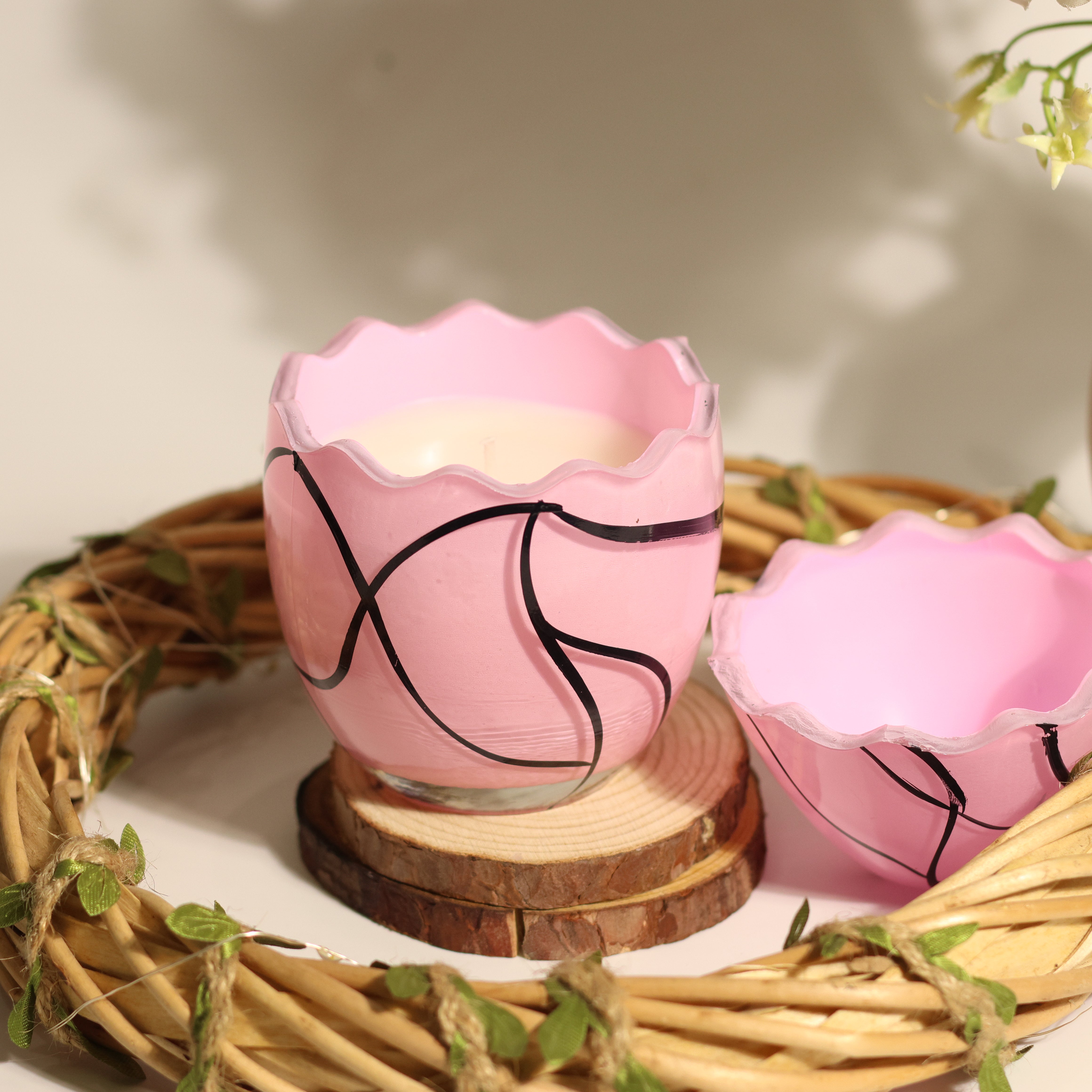 Festive Elegance Egg-Shaped Swirl Candle