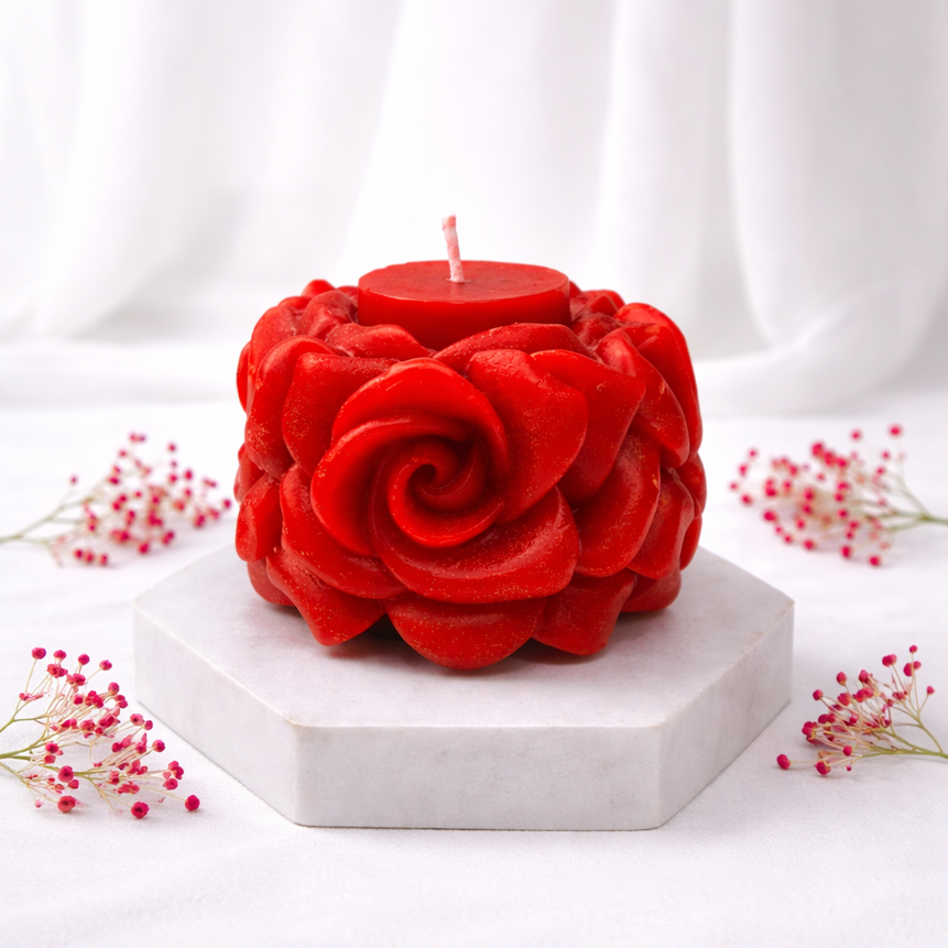 Crimson Rose Bloom Candle
