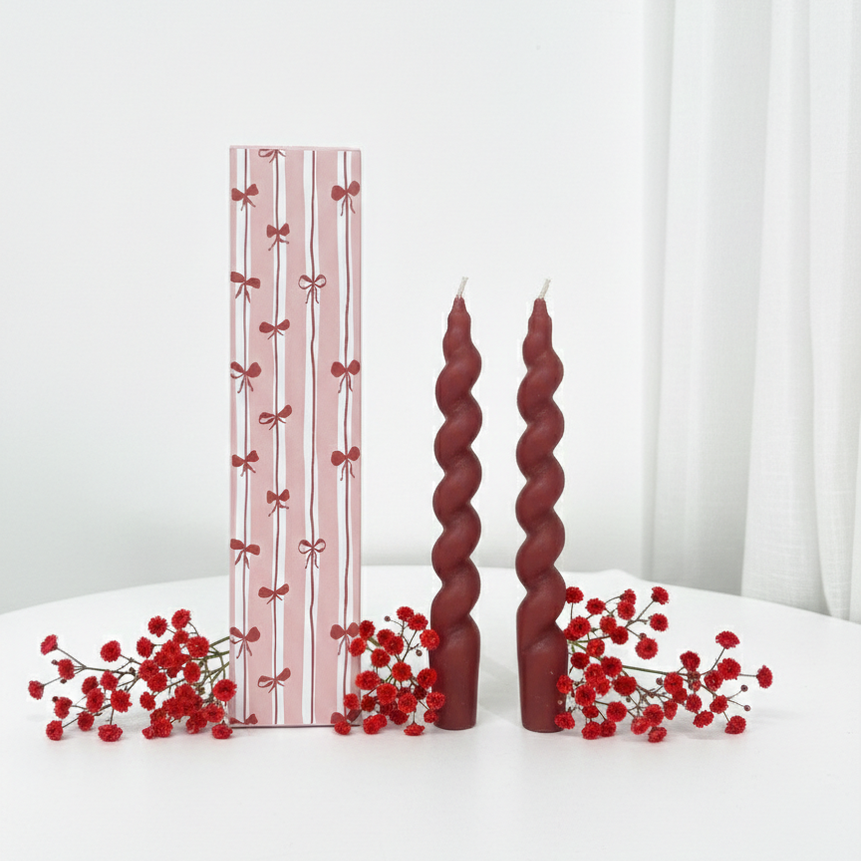 Crimson Spiral Taper Candles (Set of 2)