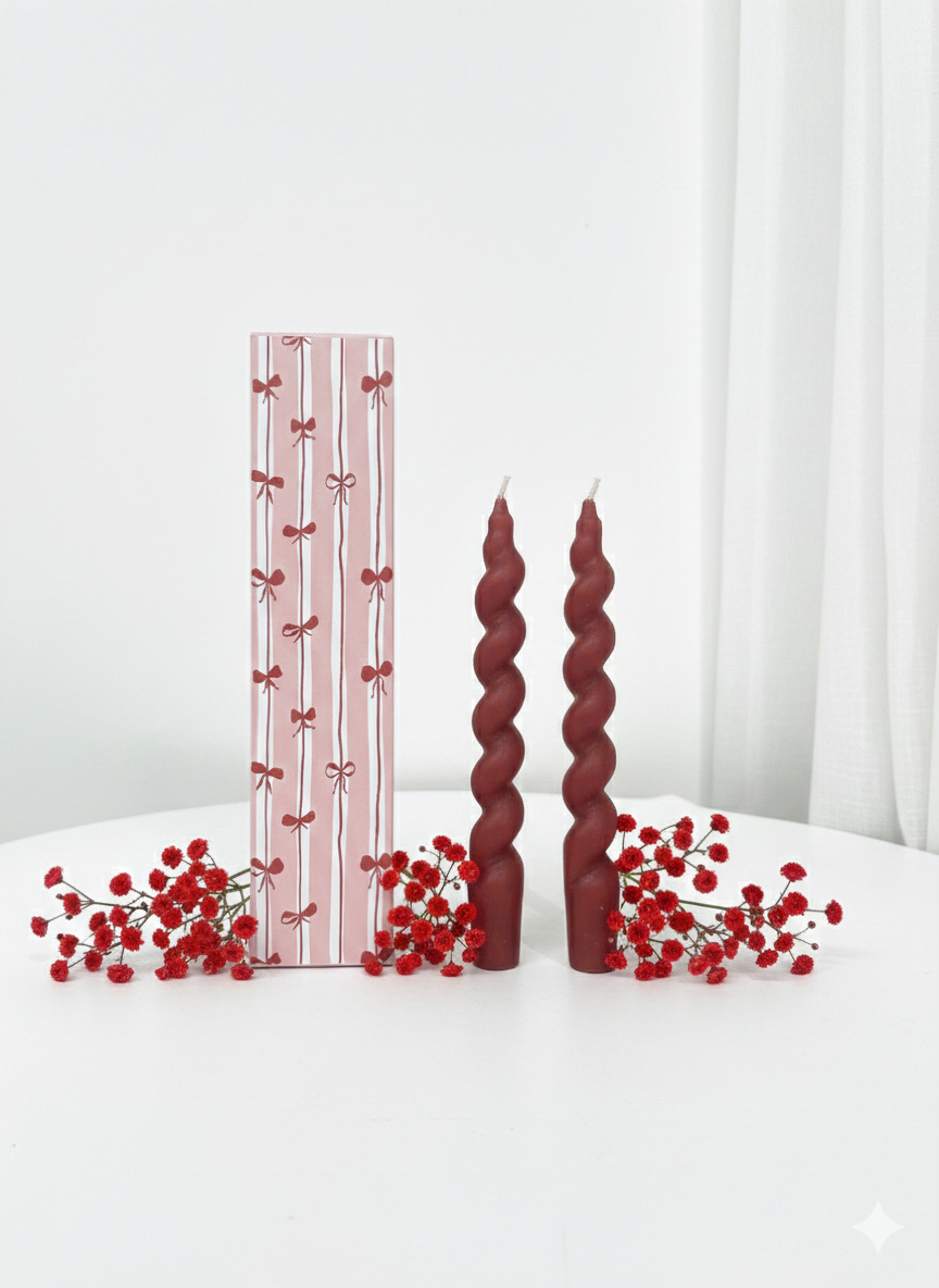 Crimson Spiral Taper Candles (Set of 2)