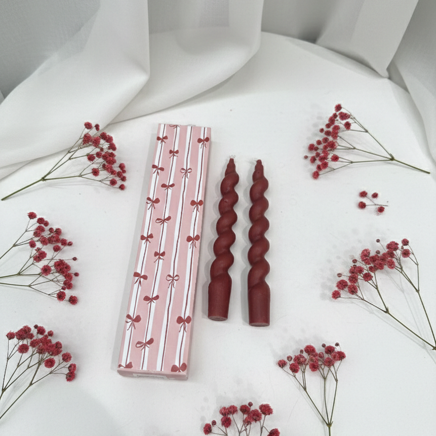 Crimson Spiral Taper Candles (Set of 2)