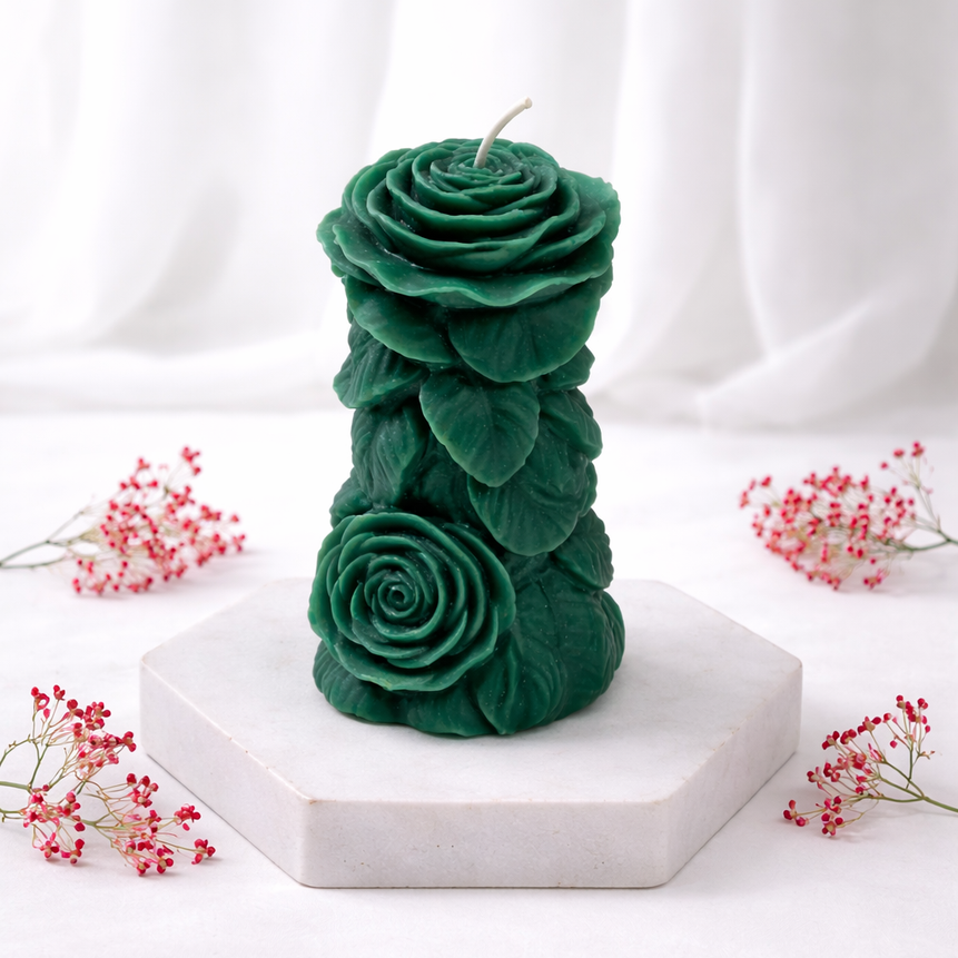 Emerald Rose Sculpted Candle (Set of 2)