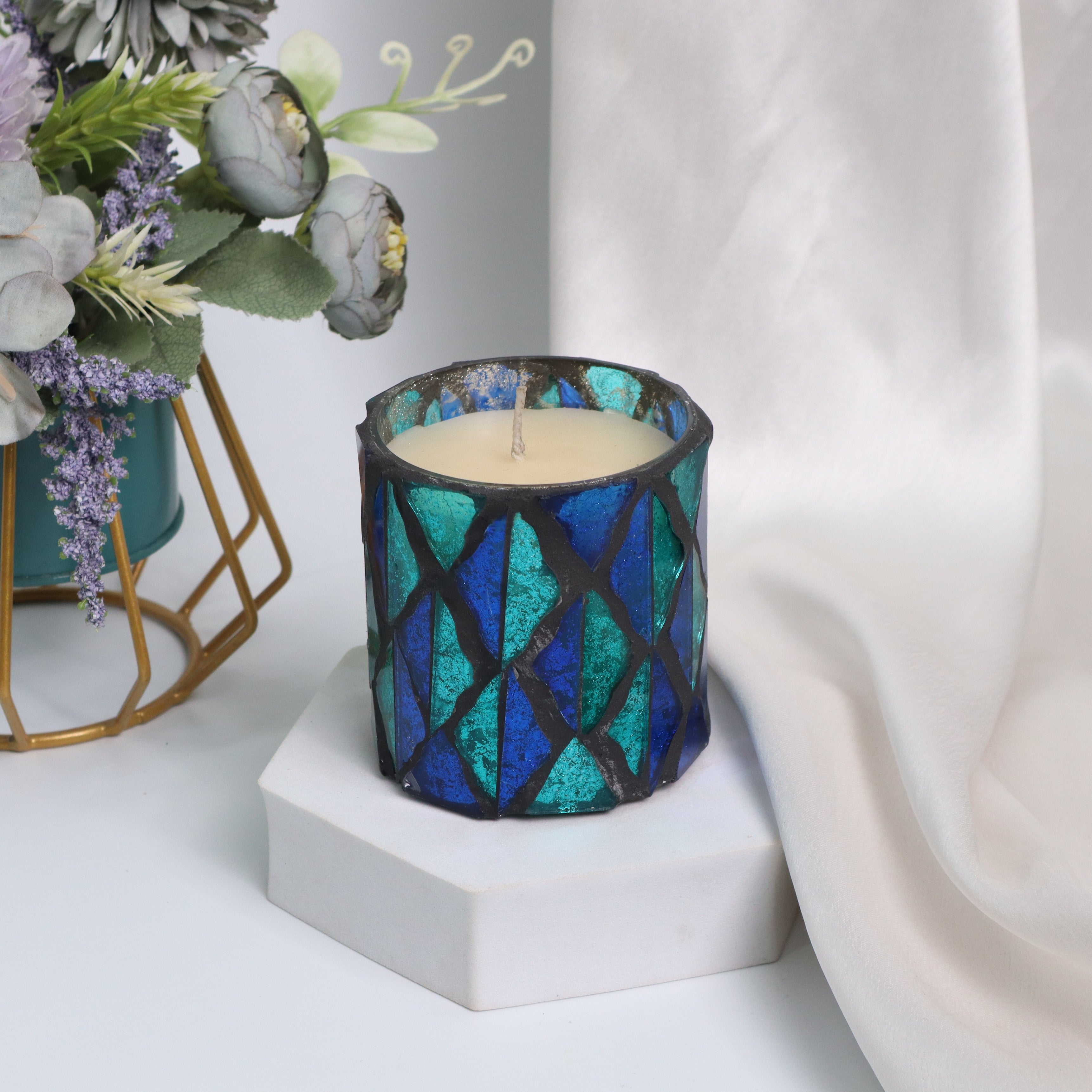 Mosaic Glass Candle Jar / Candle