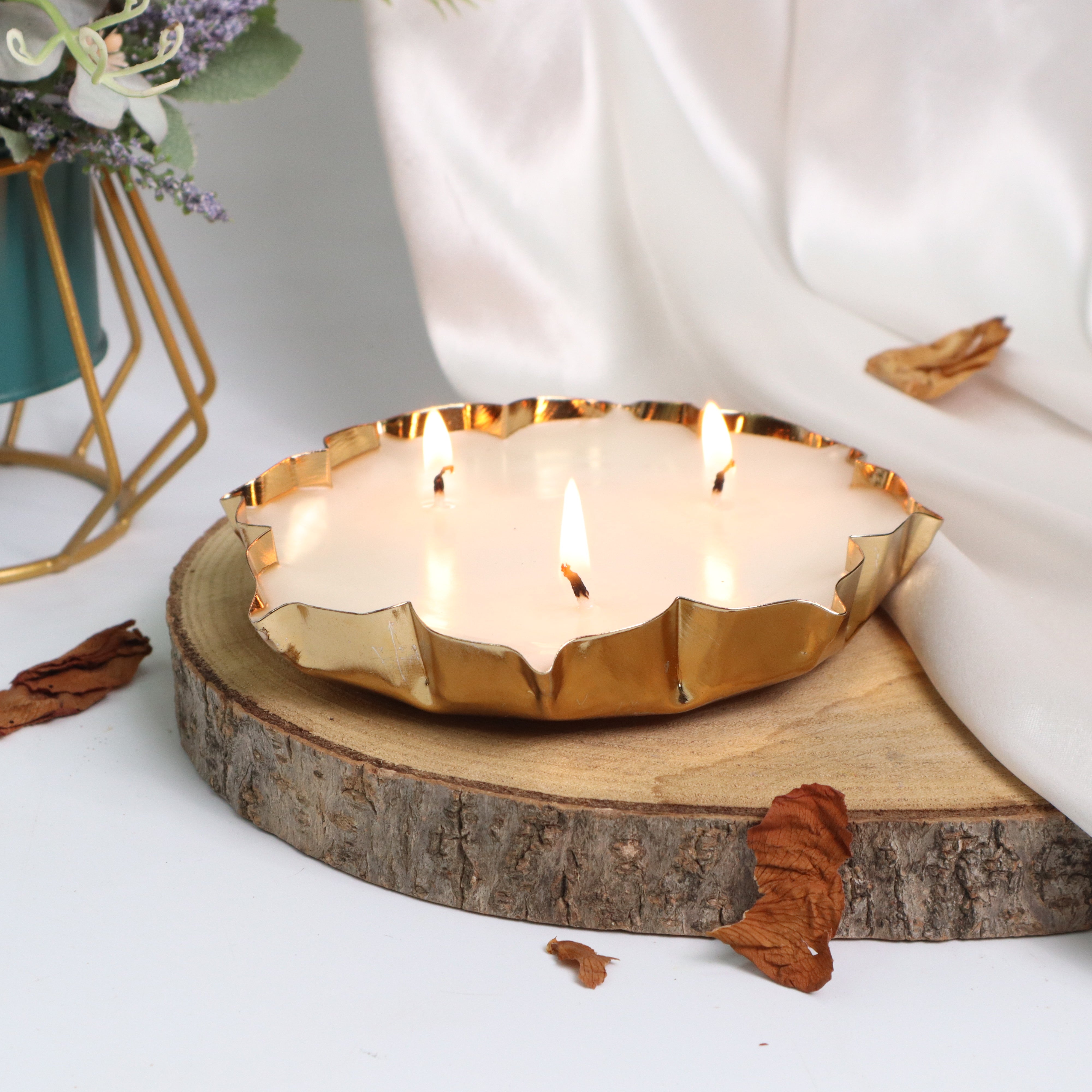 Golden Floral Candle