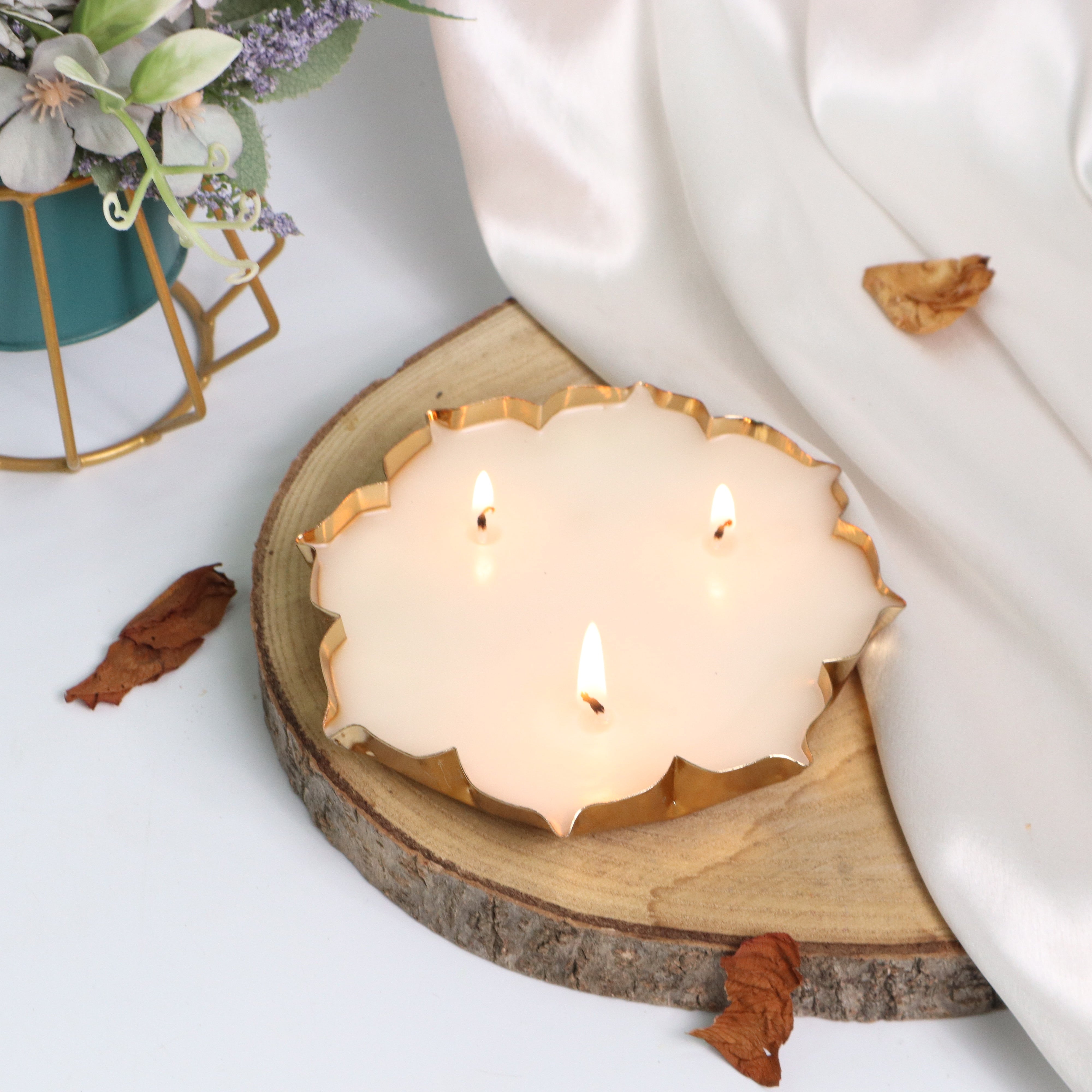 Golden Floral Candle