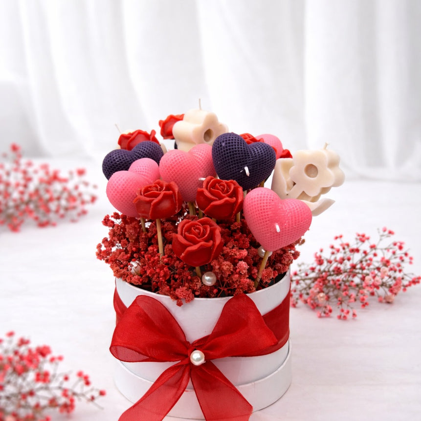 Romantic Heart & Rose Candle Flower Box