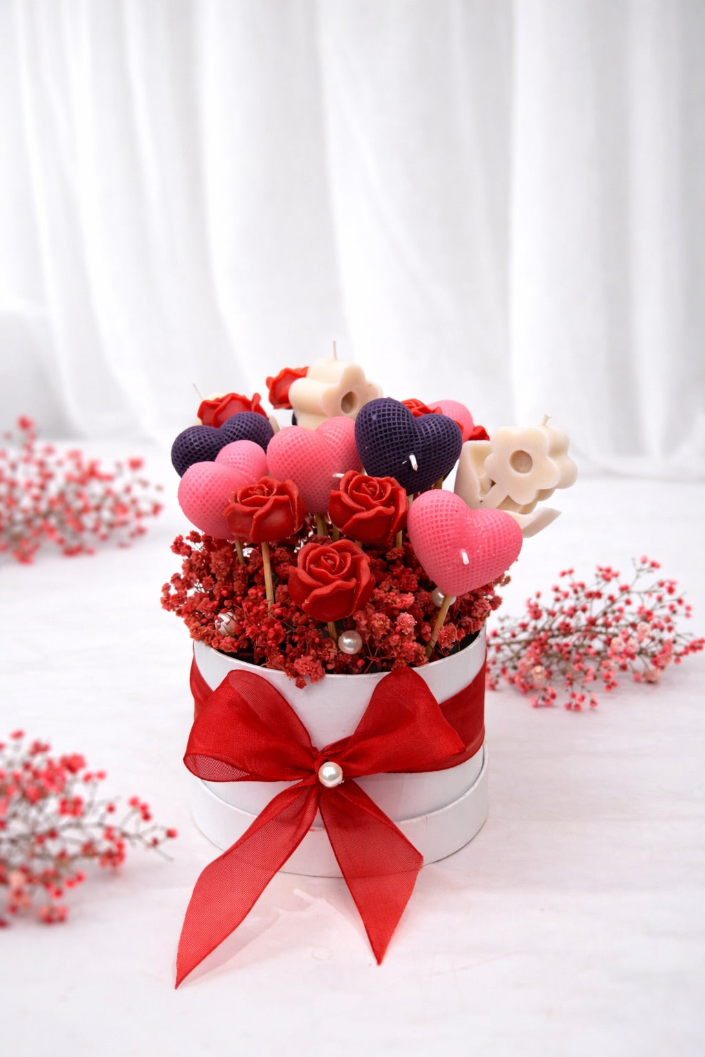 Romantic Heart & Rose Candle Flower Box