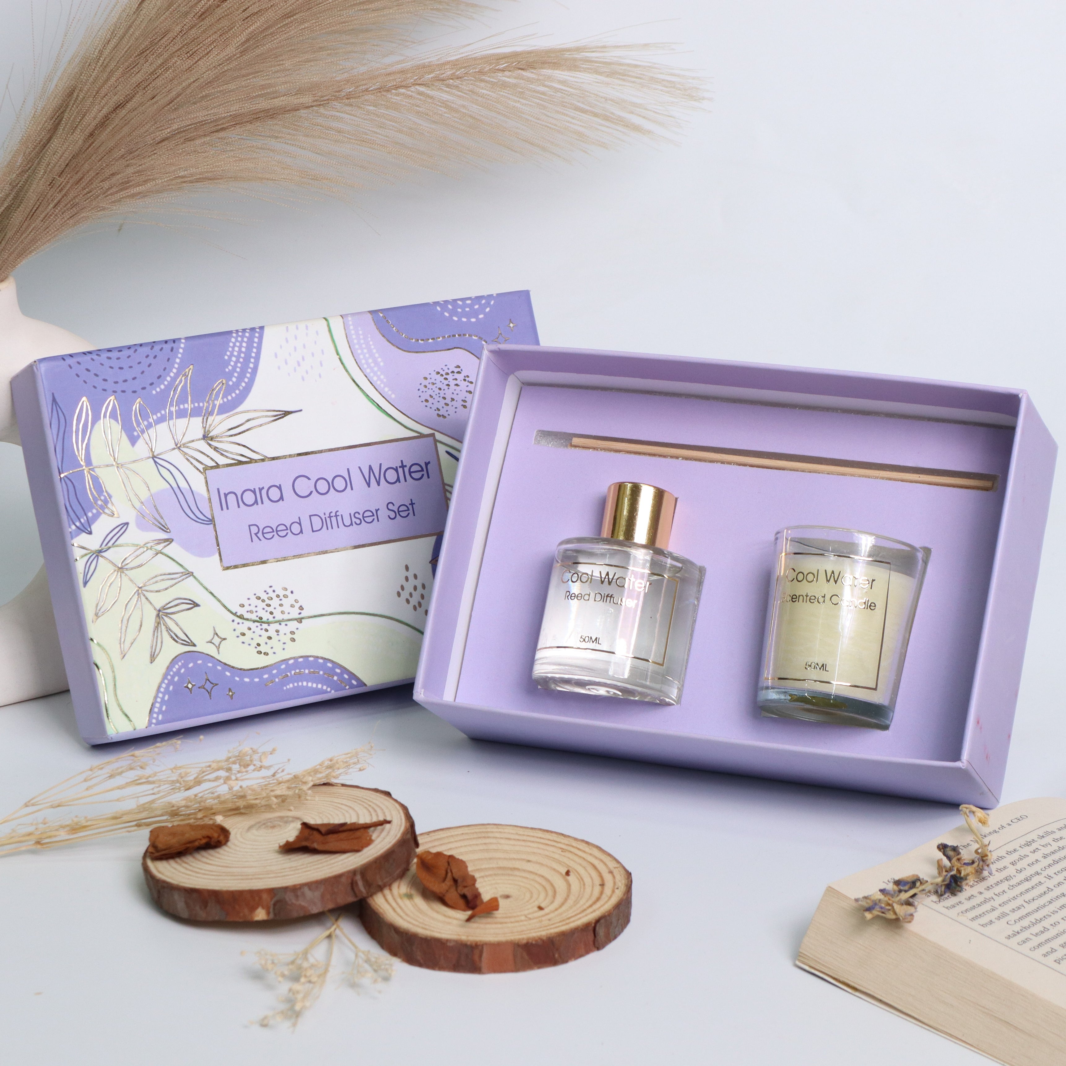 Lavender Scented Candle and Reed Diffuser Set