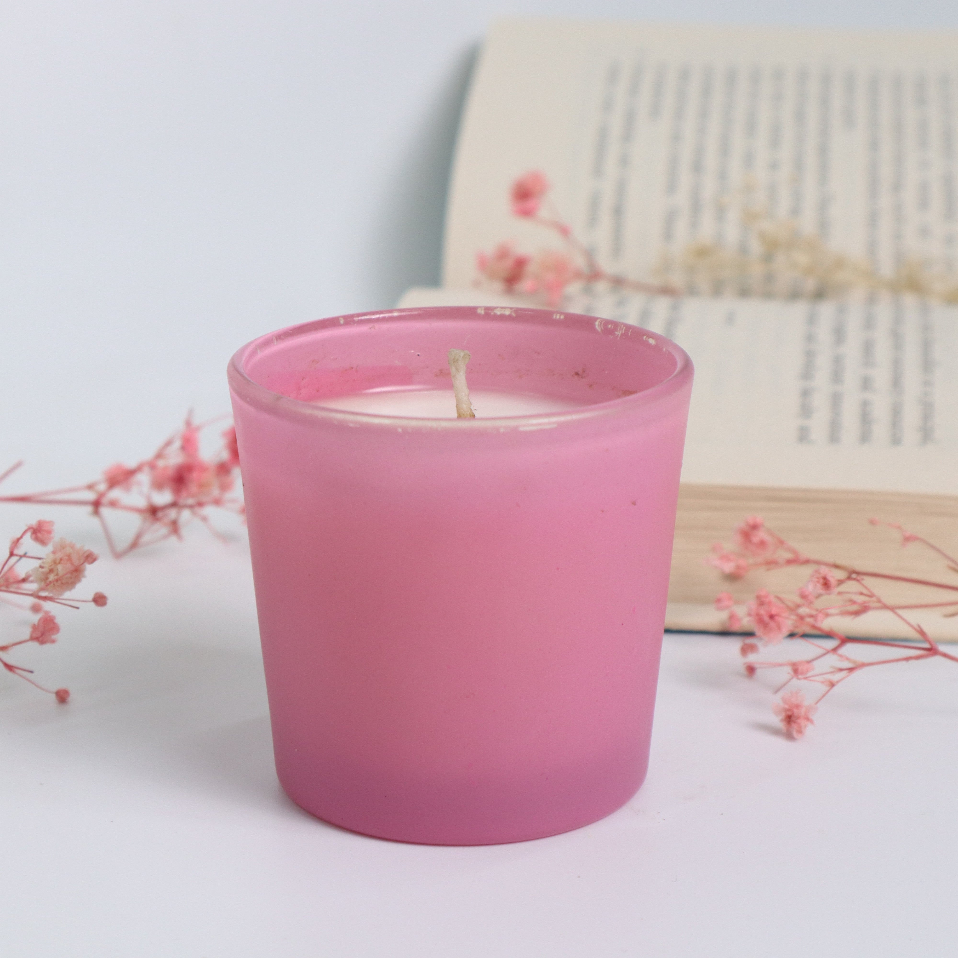 Pink Frosted Glass Candle