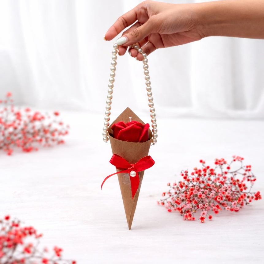 Pearl Handle Rose Candle Cone Gift