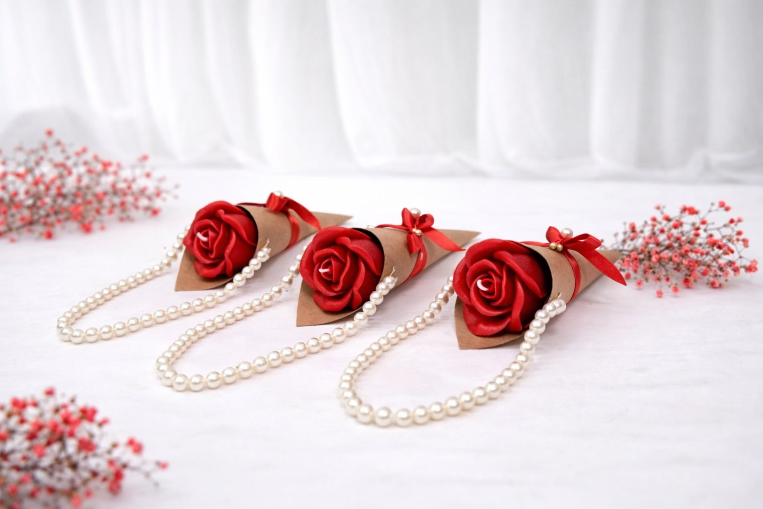 Pearl Handle Rose Candle Cone Gift